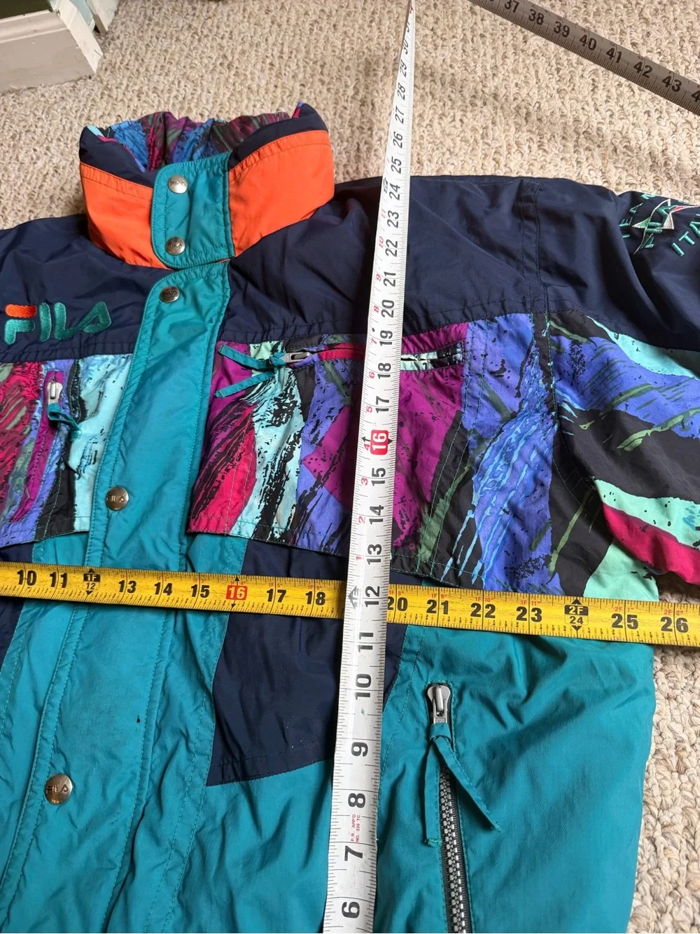 Vintage Fila Ski Team Italia Jacket Mens 42 Large 90s Retro Colorblock Puffer